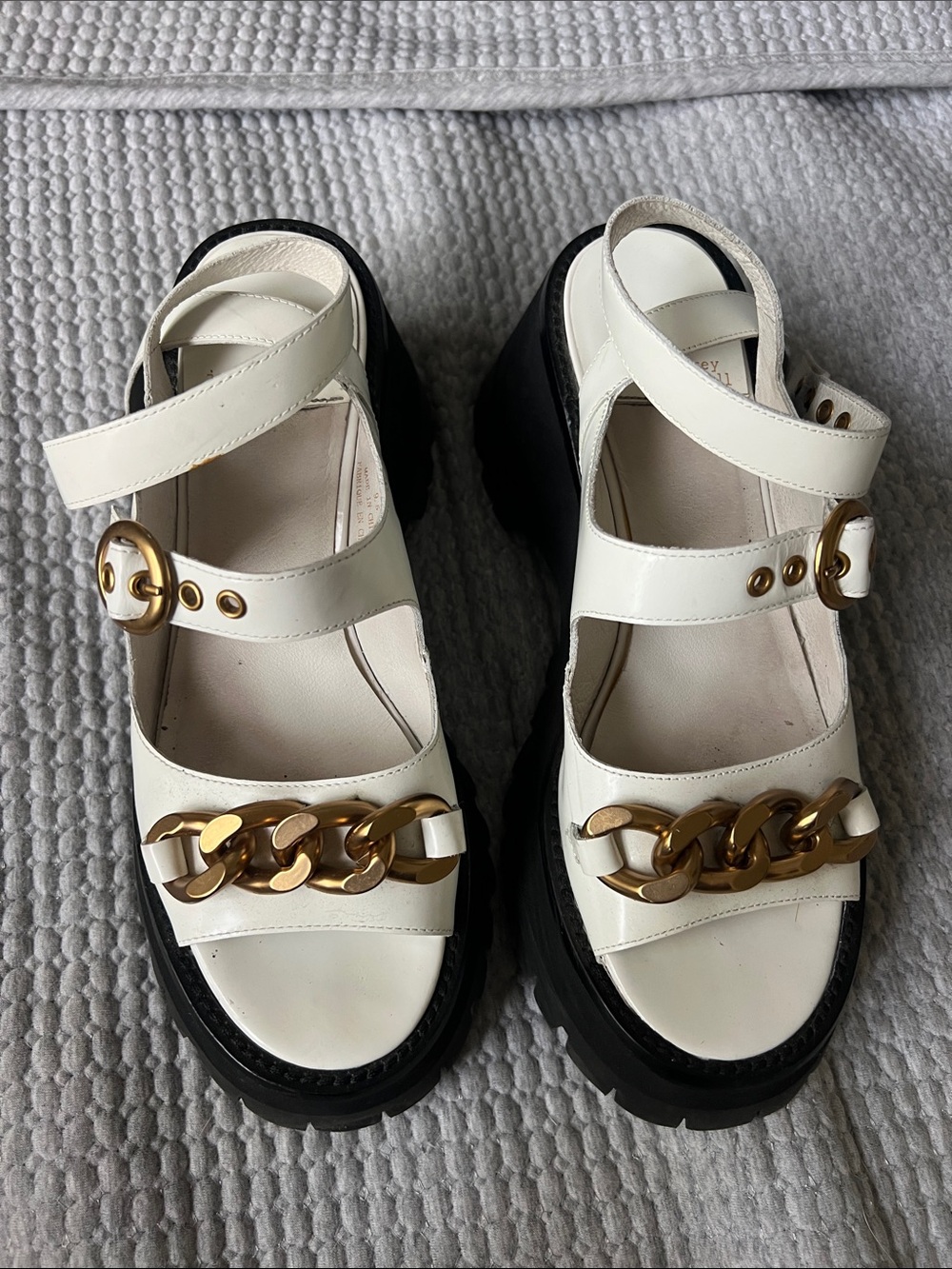 Jeffrey Campbell White Platform Sandals with Gold Chain